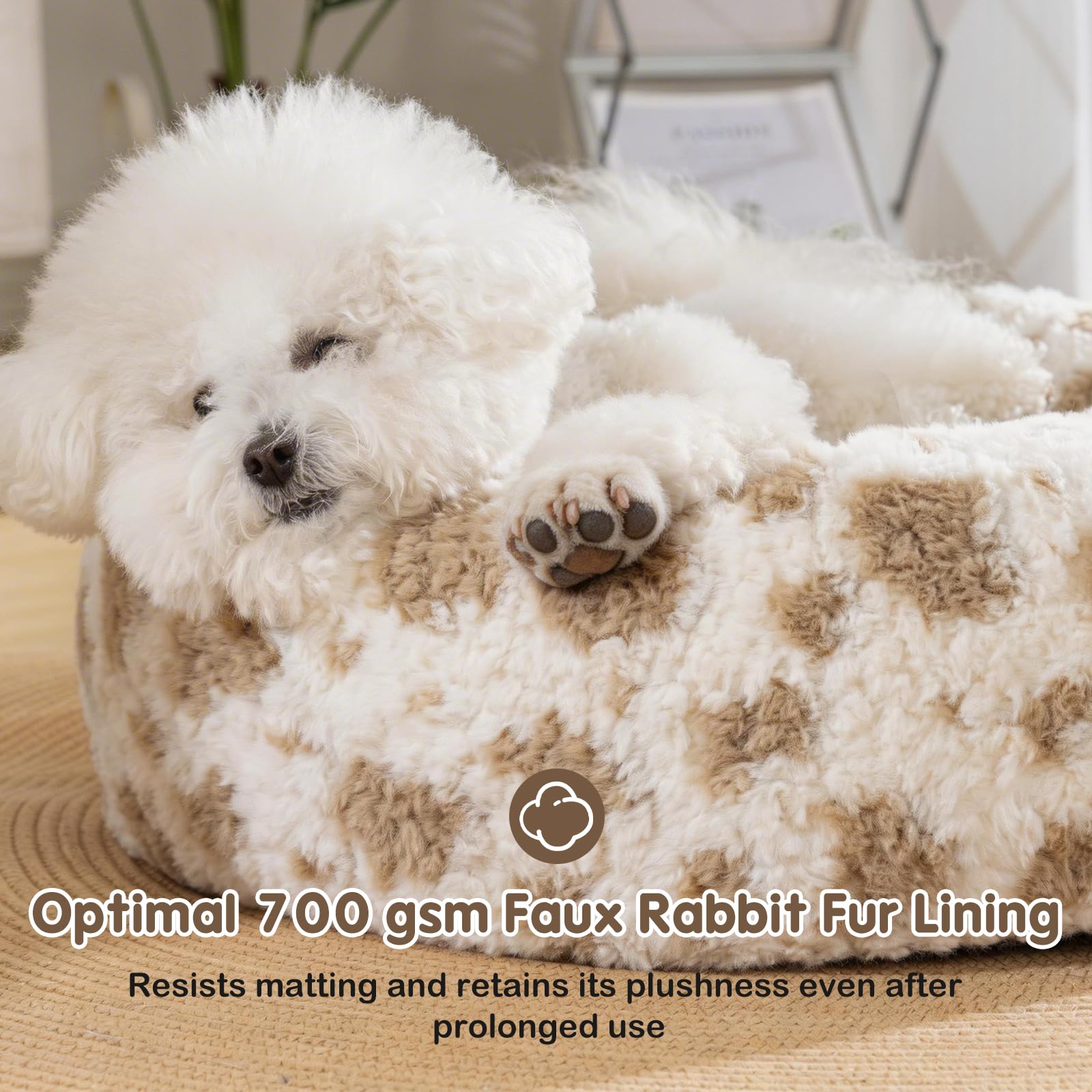 Avont cama para perro redonda, soporte amplio para descanso prolongado.