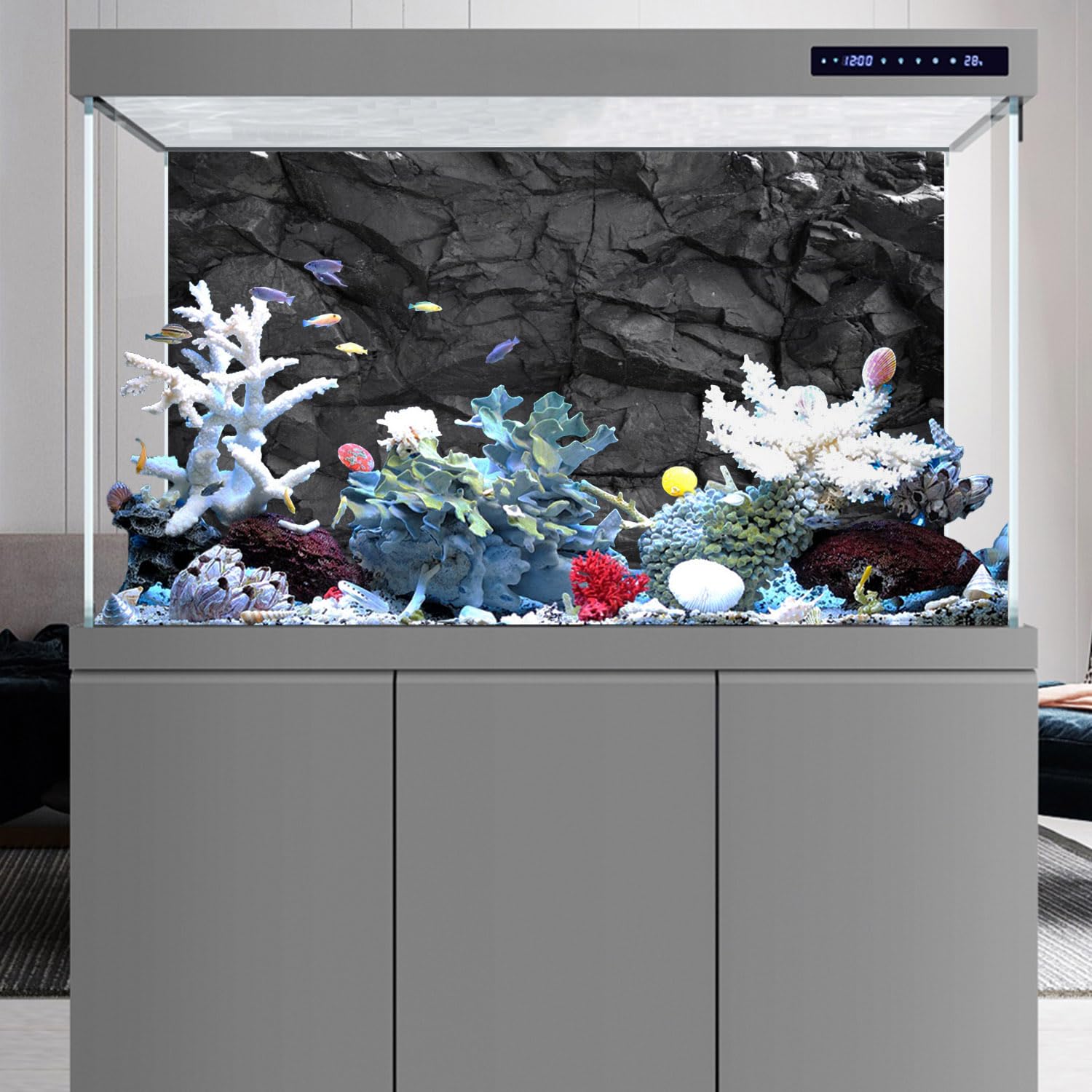 Fondo AWERT de acuario, diseño de piedra negra para realismo natural.