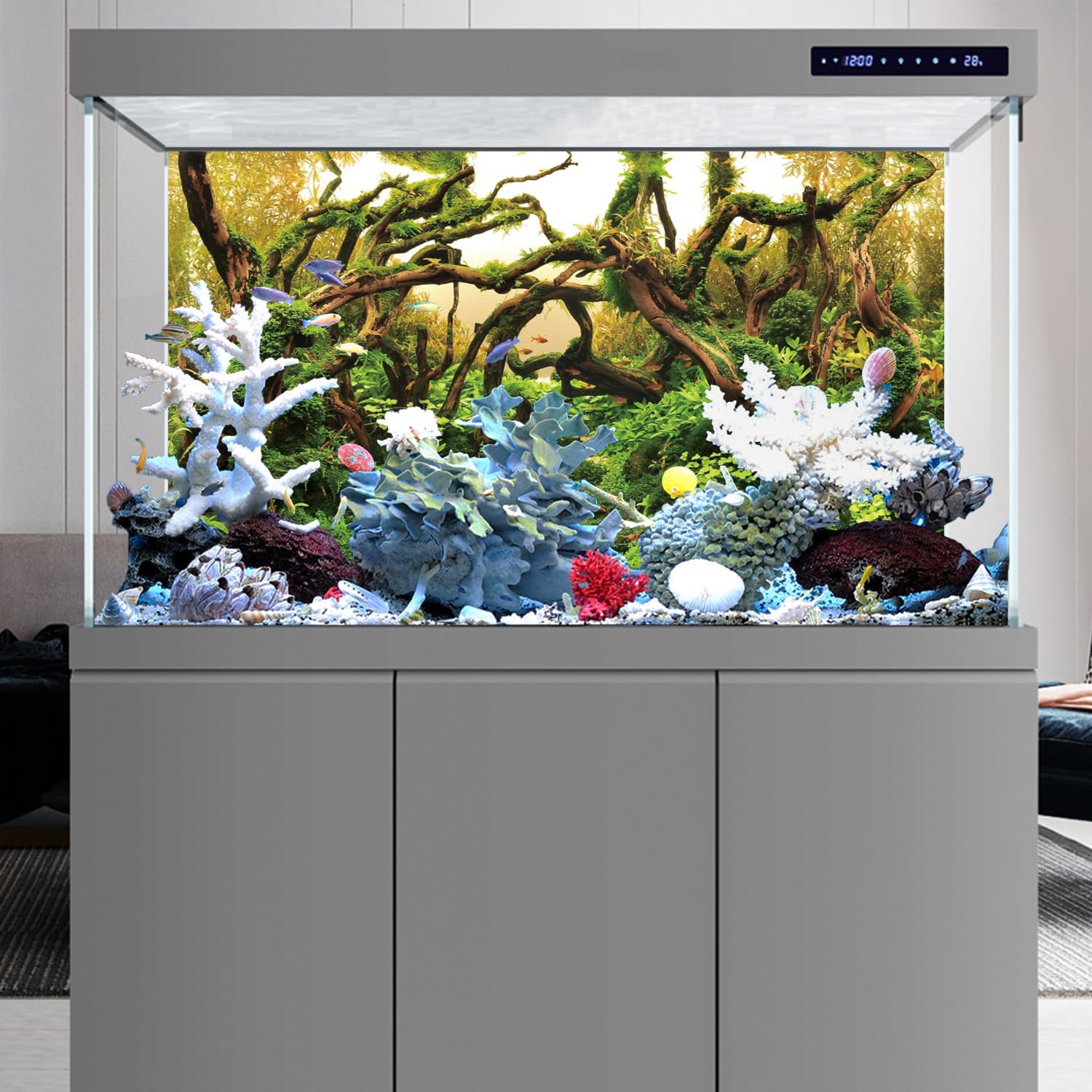 AWERT fondo acuario paisaje natural, mejora la estética y sensación de amplitud.