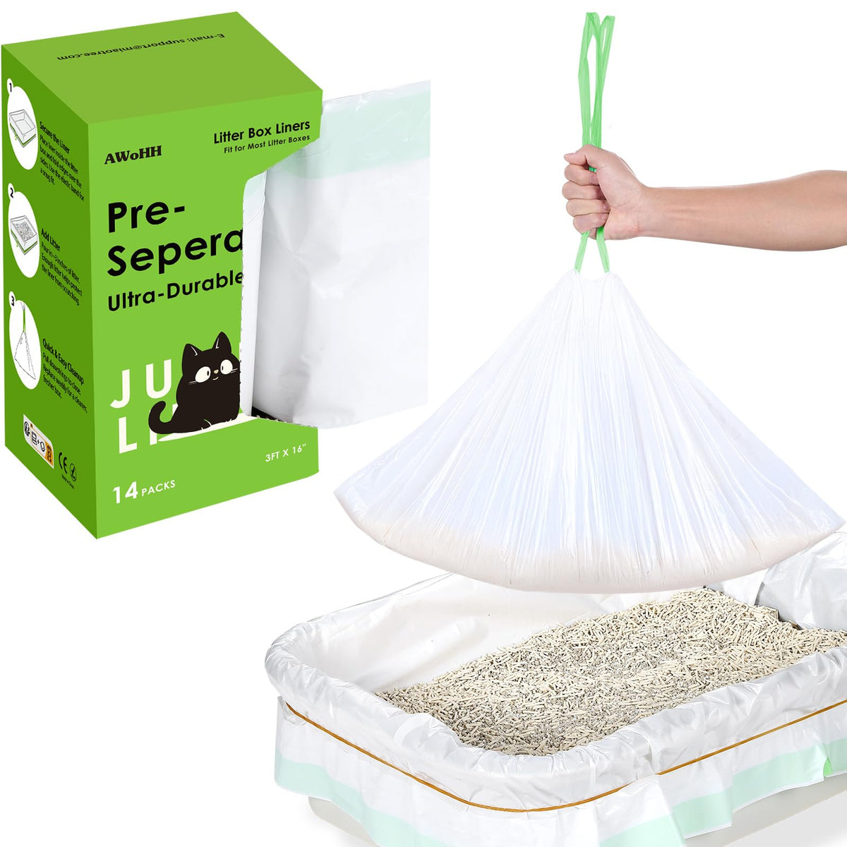 Bolsas AWoHH para caja de arena con dispensador, fácil extracción con una sola mano.
