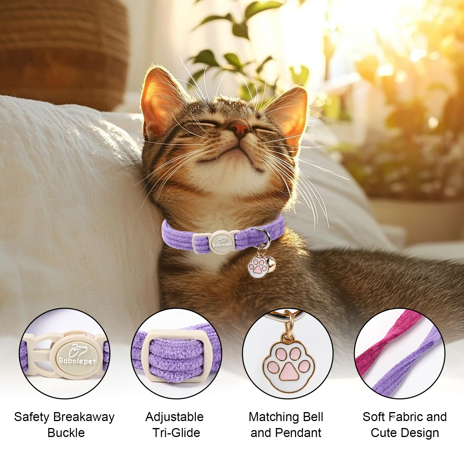 Collar Babole Pet de pana fucsia con ajuste suave para gatitos.