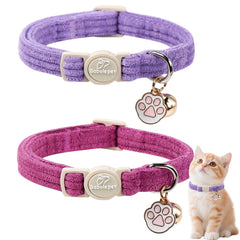 Collar Babole Pet de pana lavanda con cierre de emergencia, seguro para gatos.