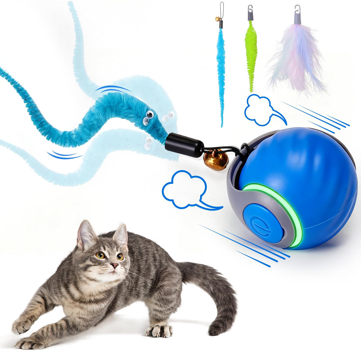 BABORUI Bola Interactiva para Gatos, frente, entretenimiento continuo en casa