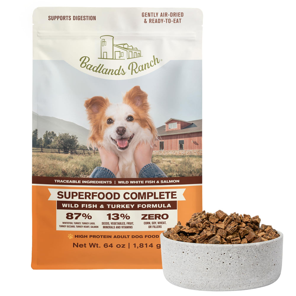 BADLANDS RANCH: bolsa de alimento con pescado y pavo para nutrición diaria.