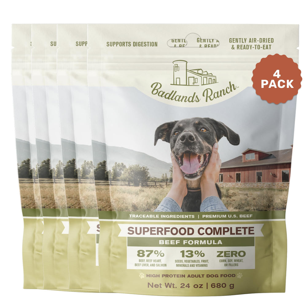 BADLANDS RANCH carne res deshidratada al aire, opción proteica para perros.