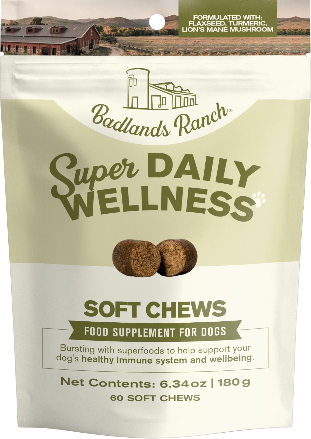 Badlands Ranch Premios masticables suaves para perros: sabor agradable y apoyo al bienestar diario.