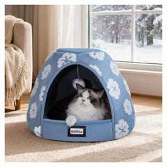 BALANCE cama para gatos interior con cueva de 19 pulgadas en azul