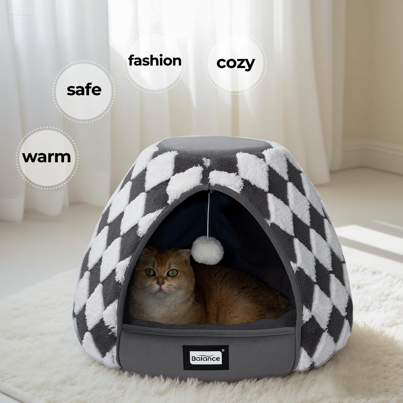 BALANCE Cama Gato Interior Lavable a máquina para limpieza fácil.