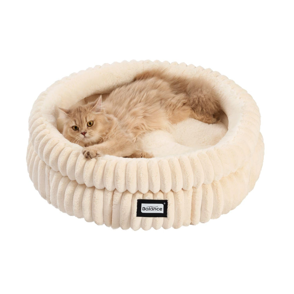 BALANCE Cama Gato: redonda con tejido suave para descanso cómodo