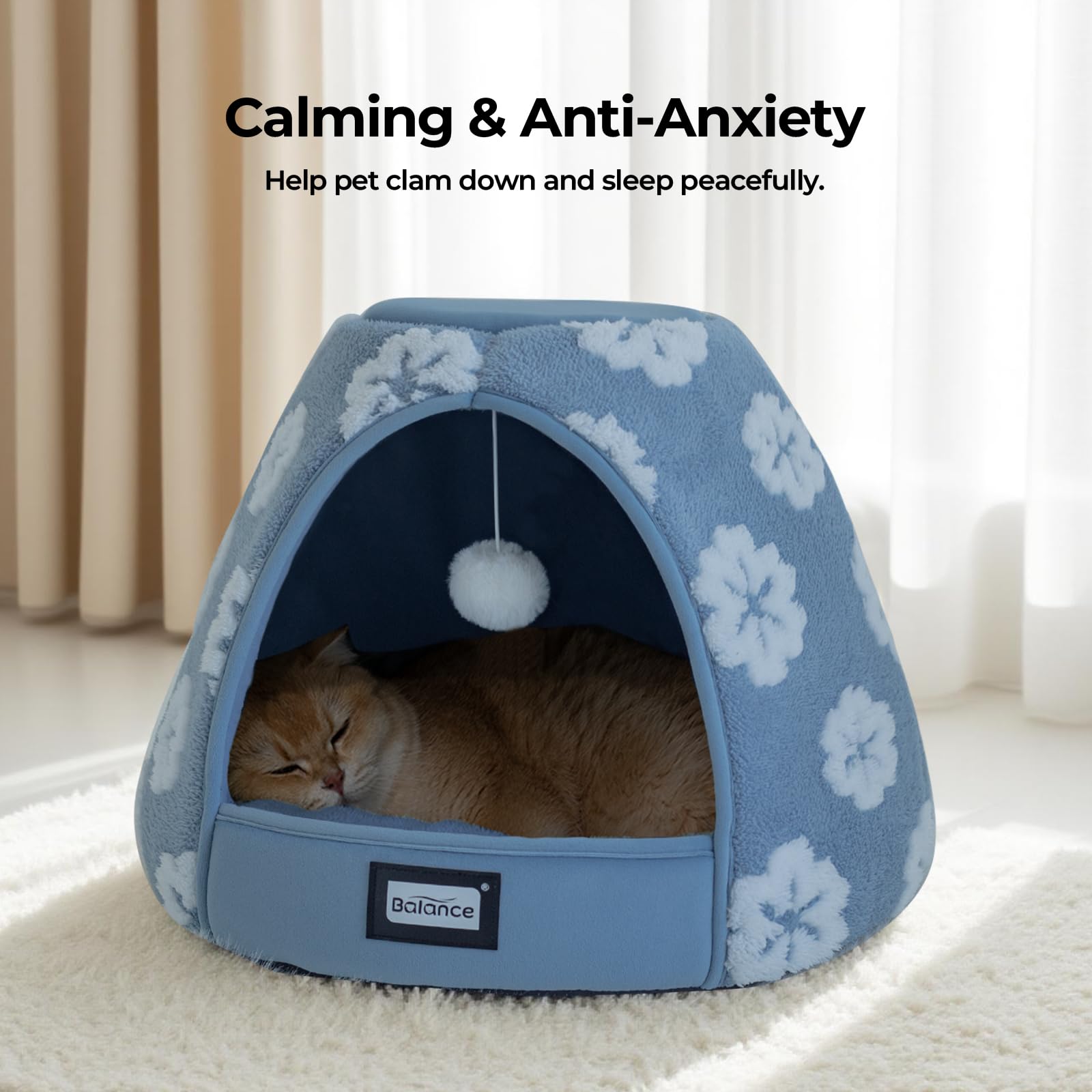 BALANCE cama gato tejido sin pelusa en azul para refugio cómodo