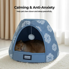 BALANCE cama gato tejido sin pelusa en azul para refugio cómodo