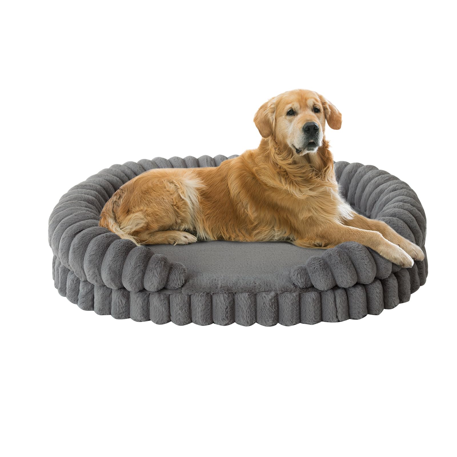 Cama BALANCE oval gris de 42 pulgadas para perros grandes, descanso profundo.