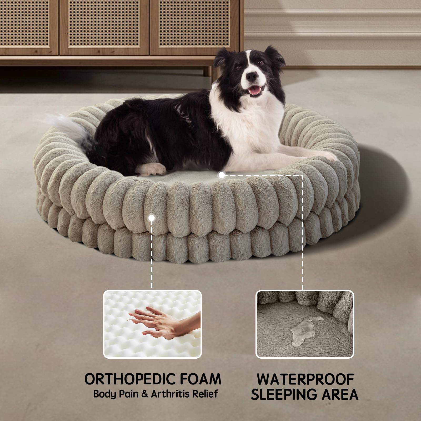 BALANCE Cama en forma de rosquilla, lavable a máquina para limpieza rápida.