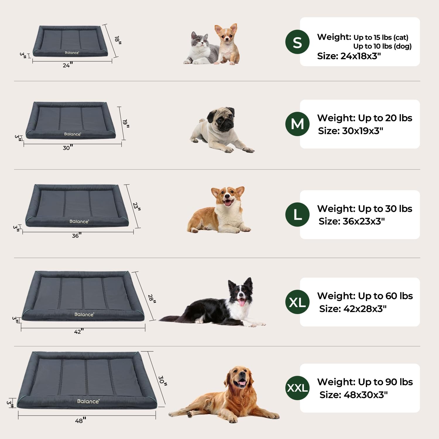BALANCE medidas-36-pulgadas, tamaño ideal para perros grandes.