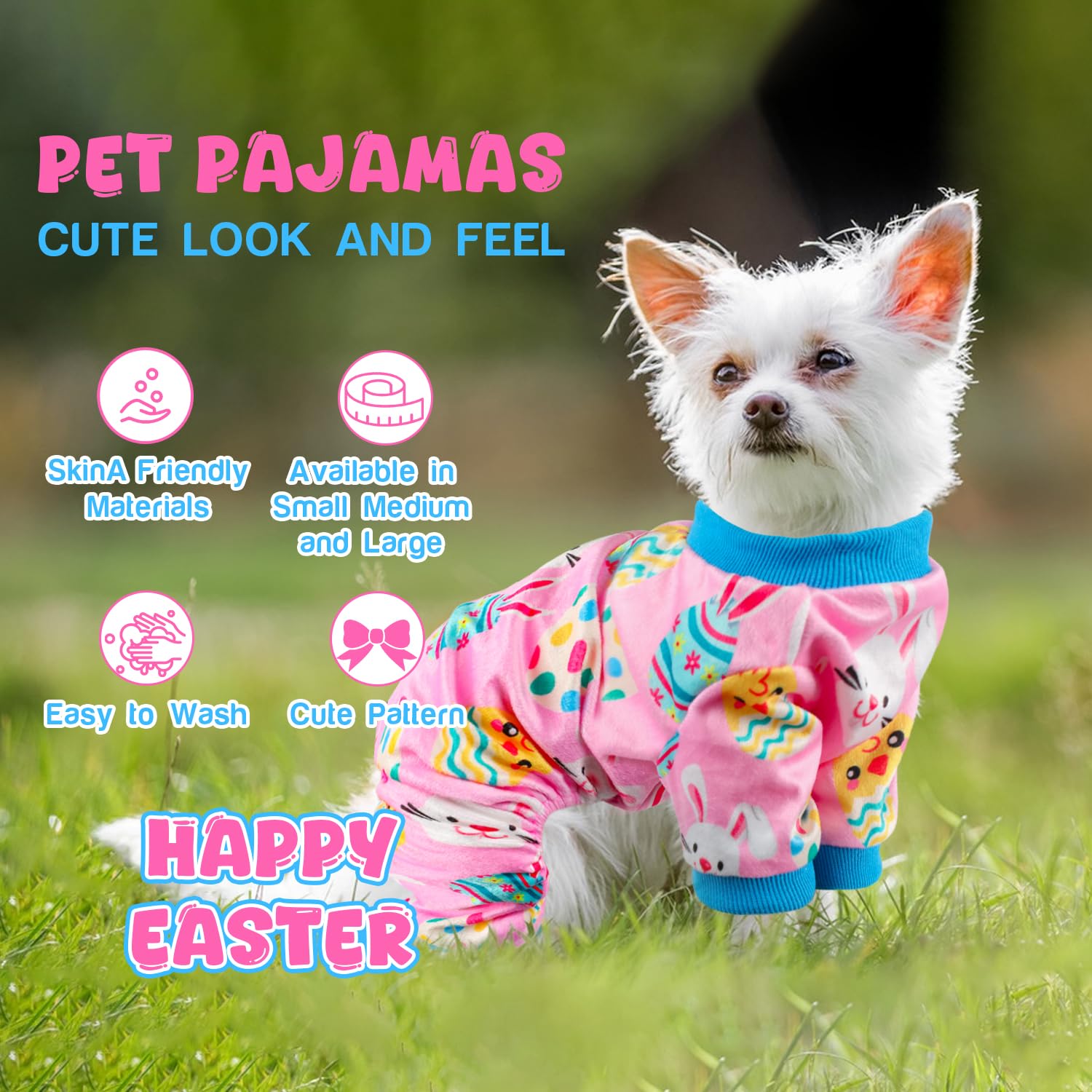 Baobicute Pijama para perro, diseño huevos Pascua, estilo lúdico para paseos.