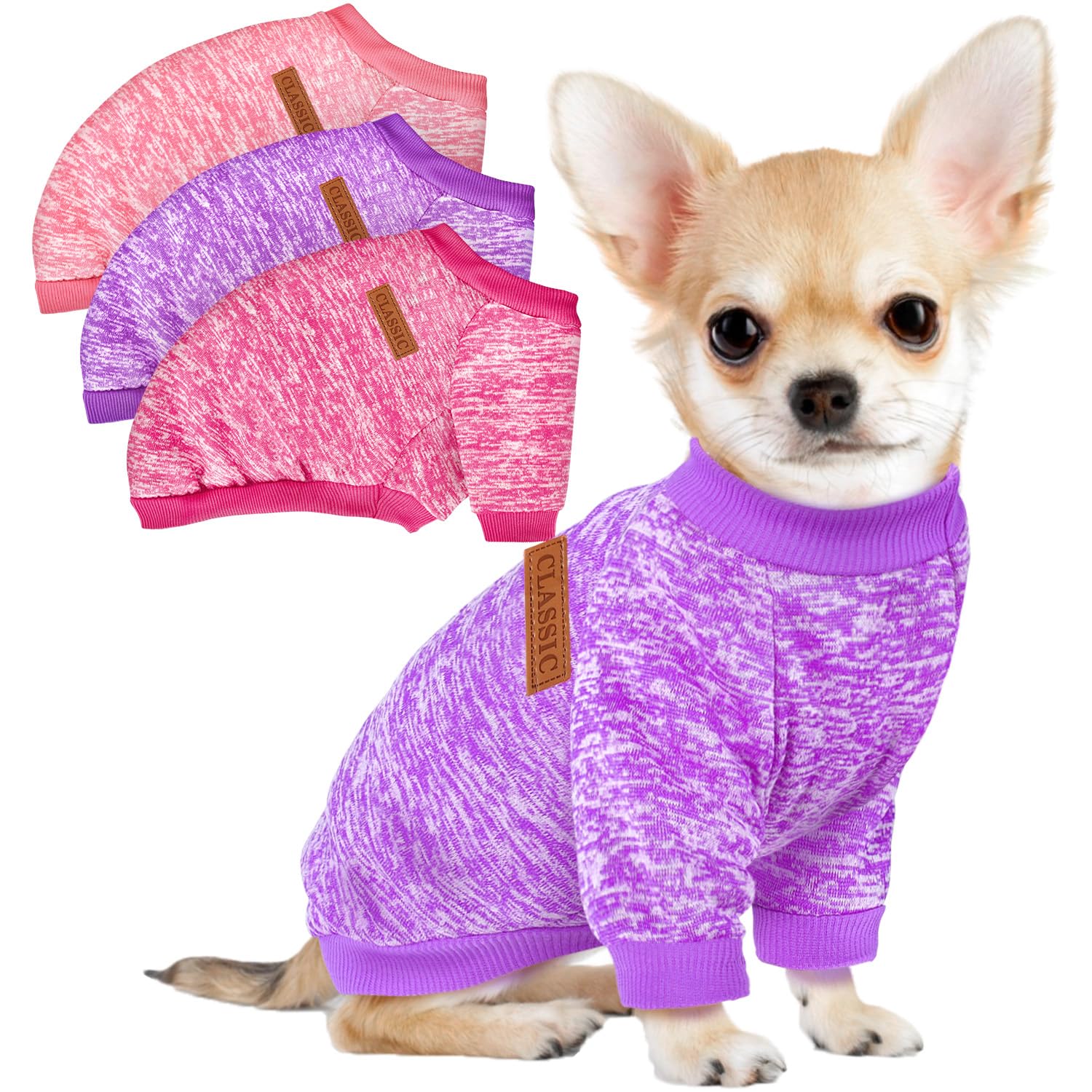 Baobicute 3 pack sudaderas para perros pequeños, textura suave de felpa para días fríos