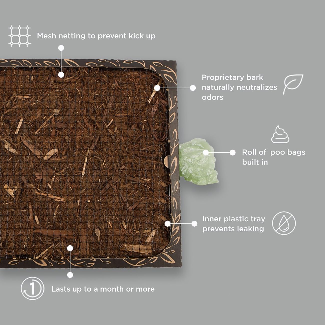 Bark Potty solución de larga duración, reduce cambios de residuos.