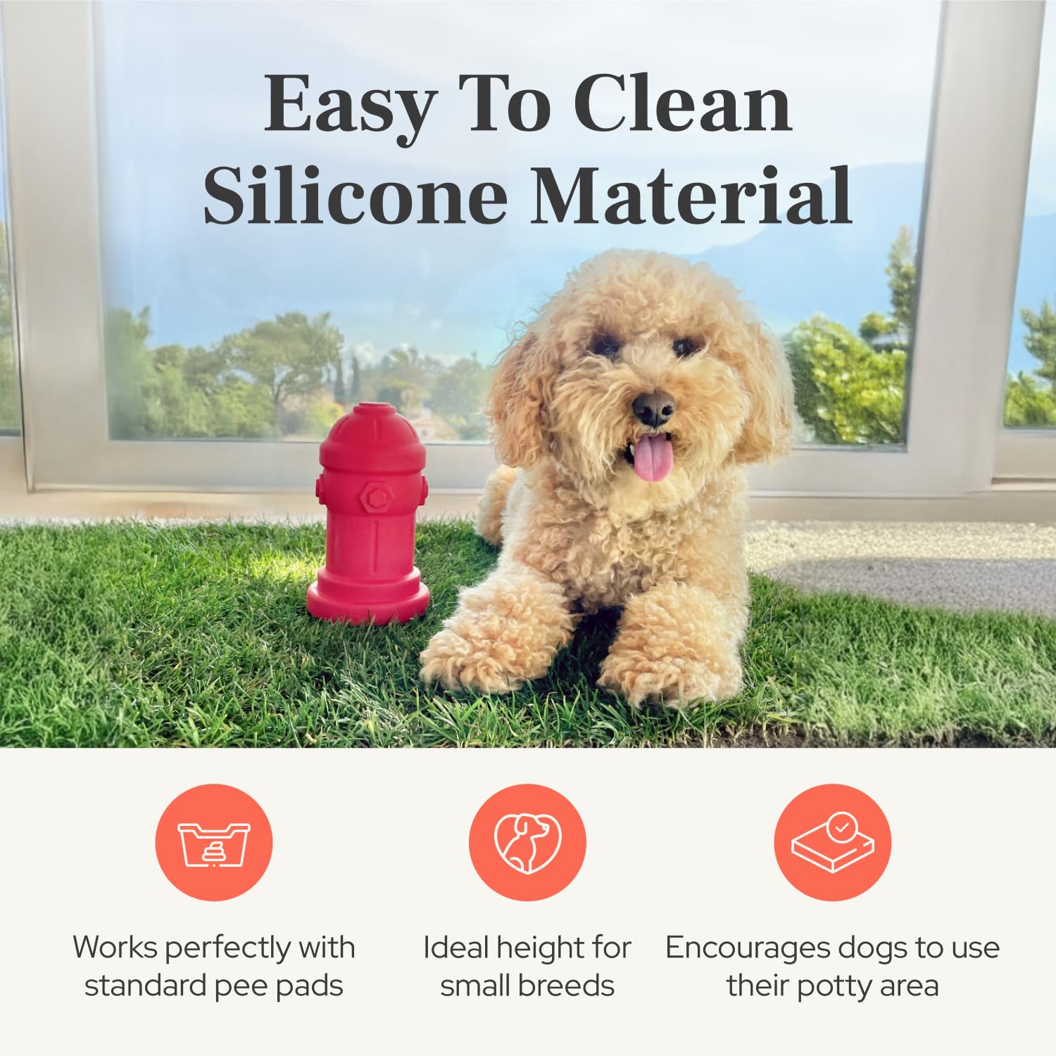 Bark Potty silicona suave, tacto cómodo para perros pequeños.