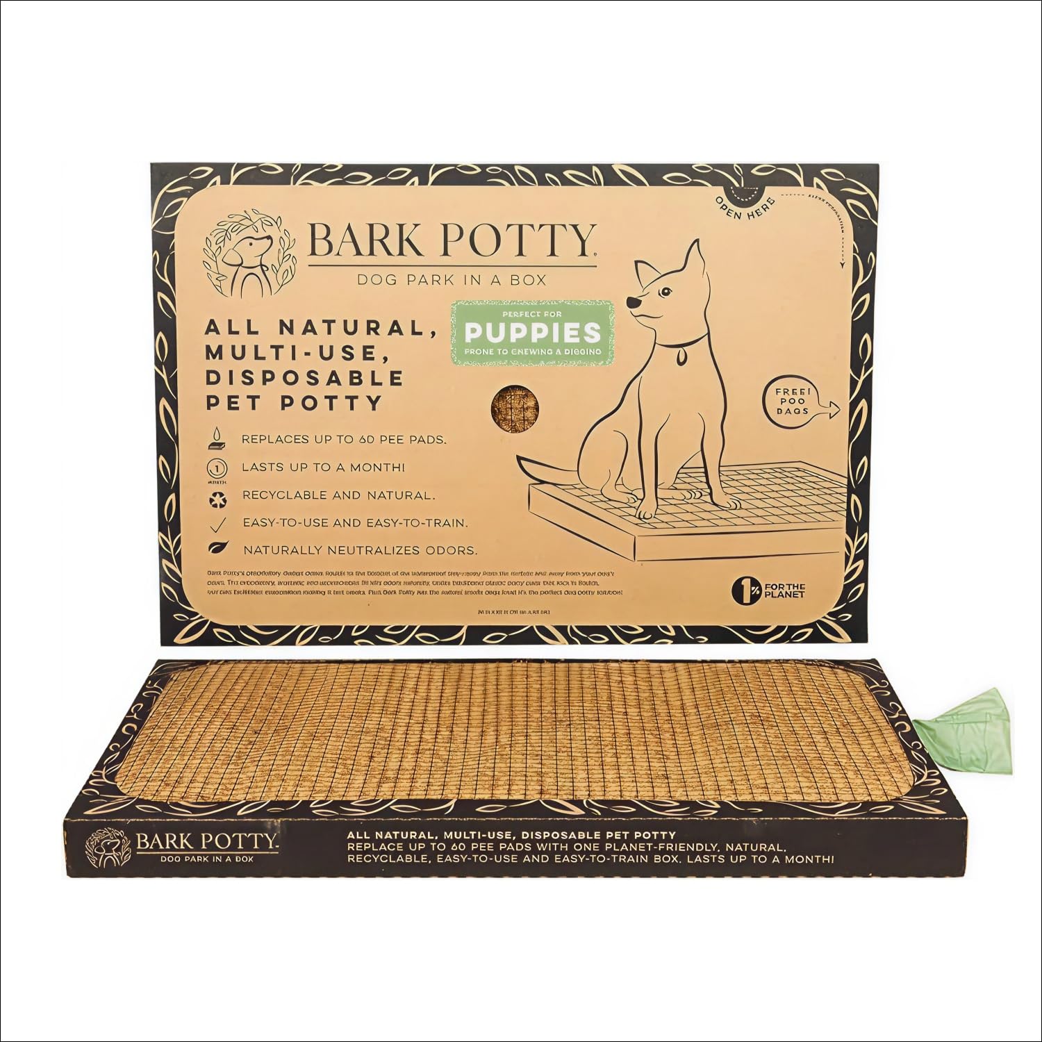 Bark Potty, uso interior para perritos, facilita entrenamiento en casa sin salir.