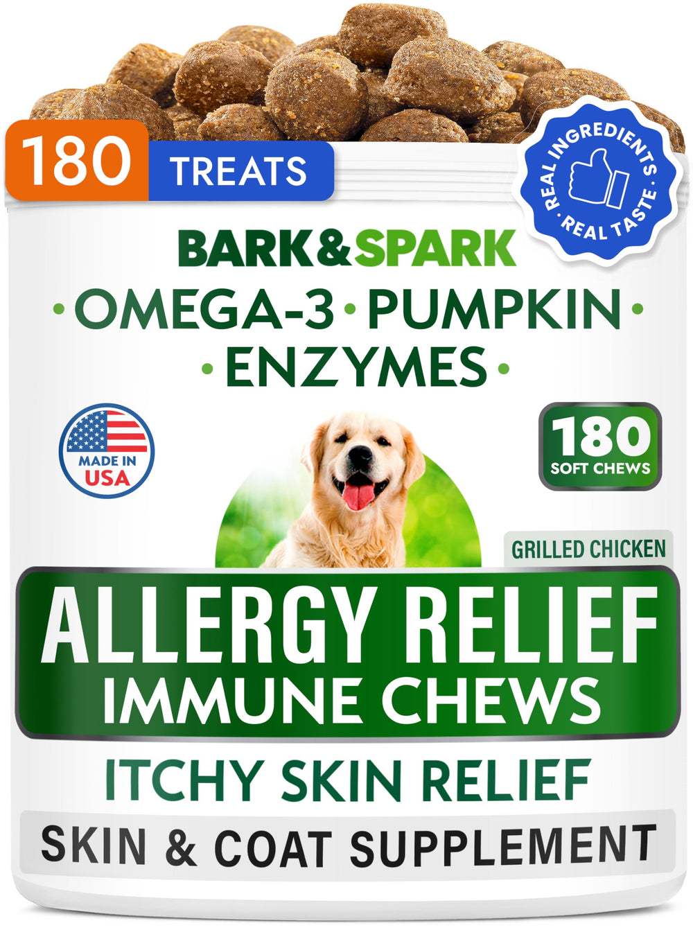 BARK&SPARK gomitas suaves para alivio de alergias en perros.