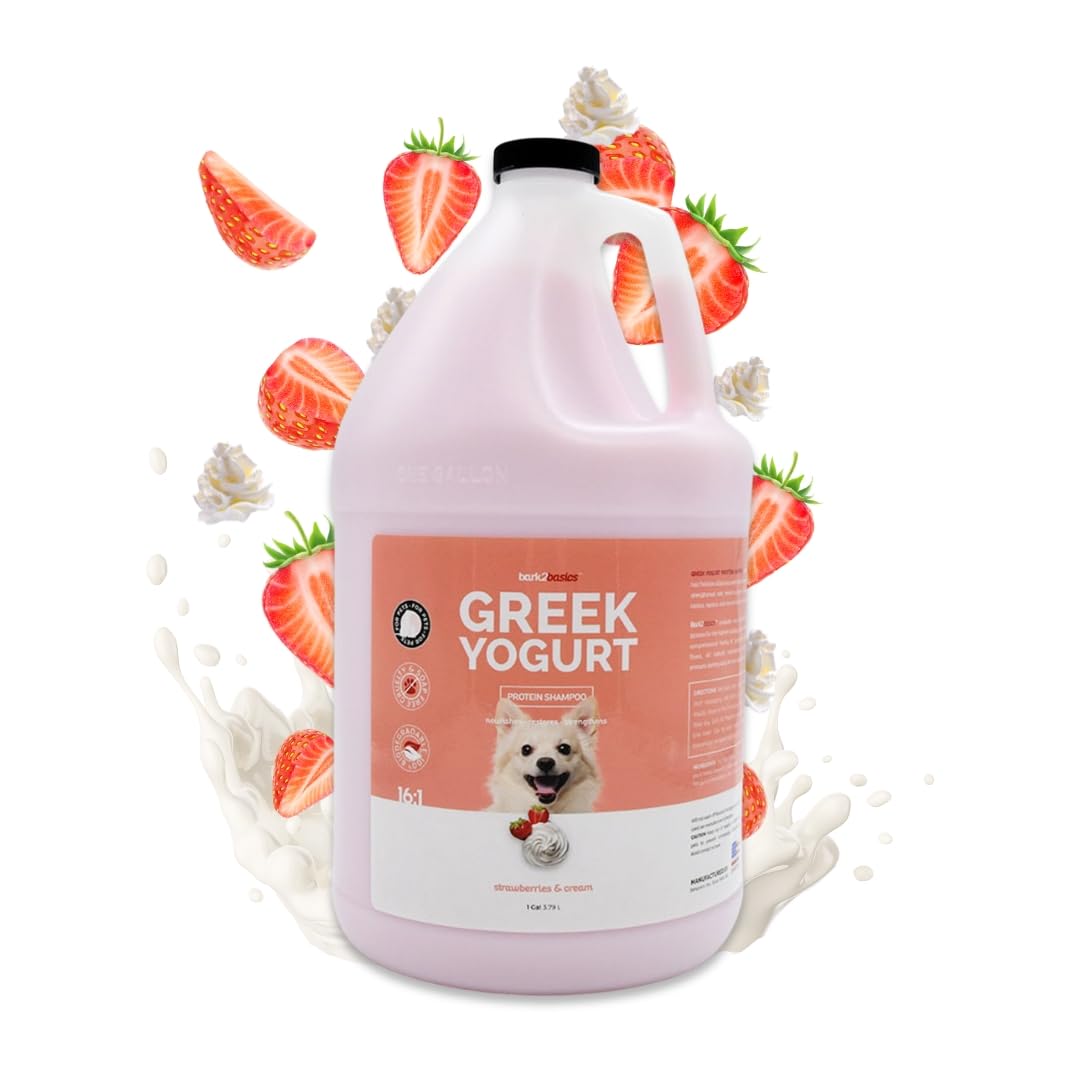 Bark2Basics champu perro botella yogur griego fresa crema, brillo suave