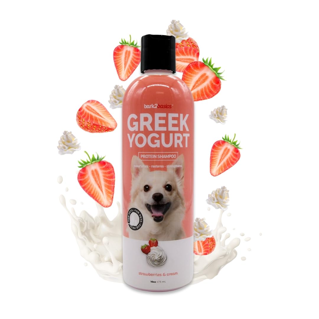 Bark2Basics shampoo para perros con yogur griego de fresa crema, limpieza suave y nutrición