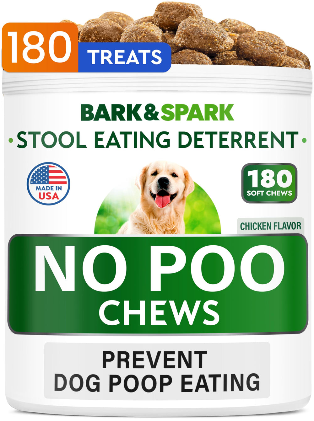 BARK&SPARK NO Poo Treats para perros detienen comer heces de forma natural