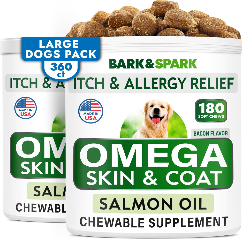 BARK&SPARK Omega 3 para perros, golosinas de aceite de salmón, sabor bacon.