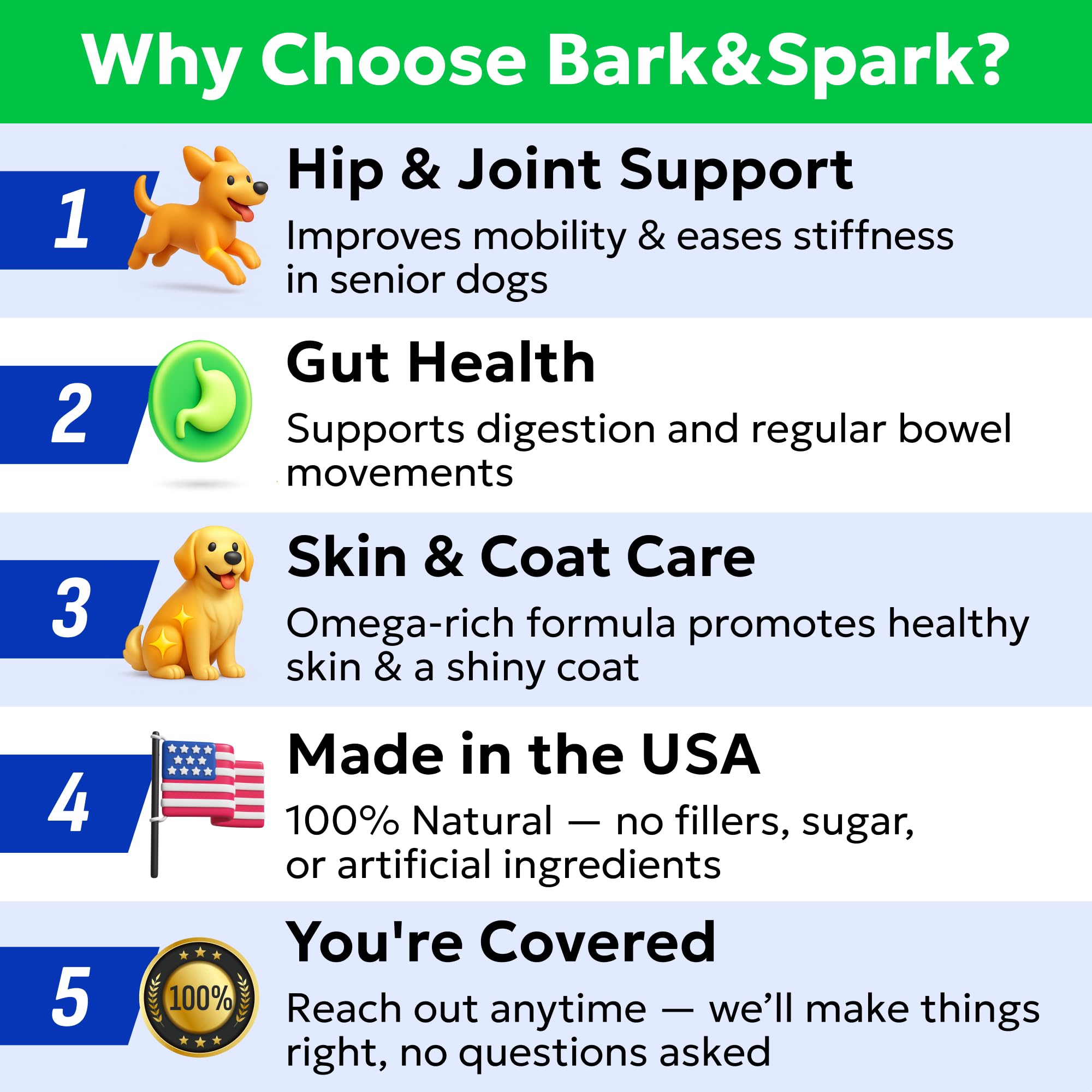 Uso diario de BARK&SPARK para movilidad y vitalidad de perros.