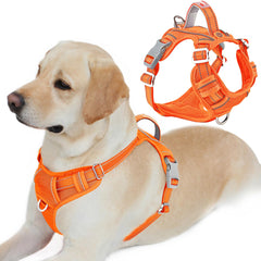 Arnés BarkBay sin tirones para perros grandes, cómodo y seguro en color naranja