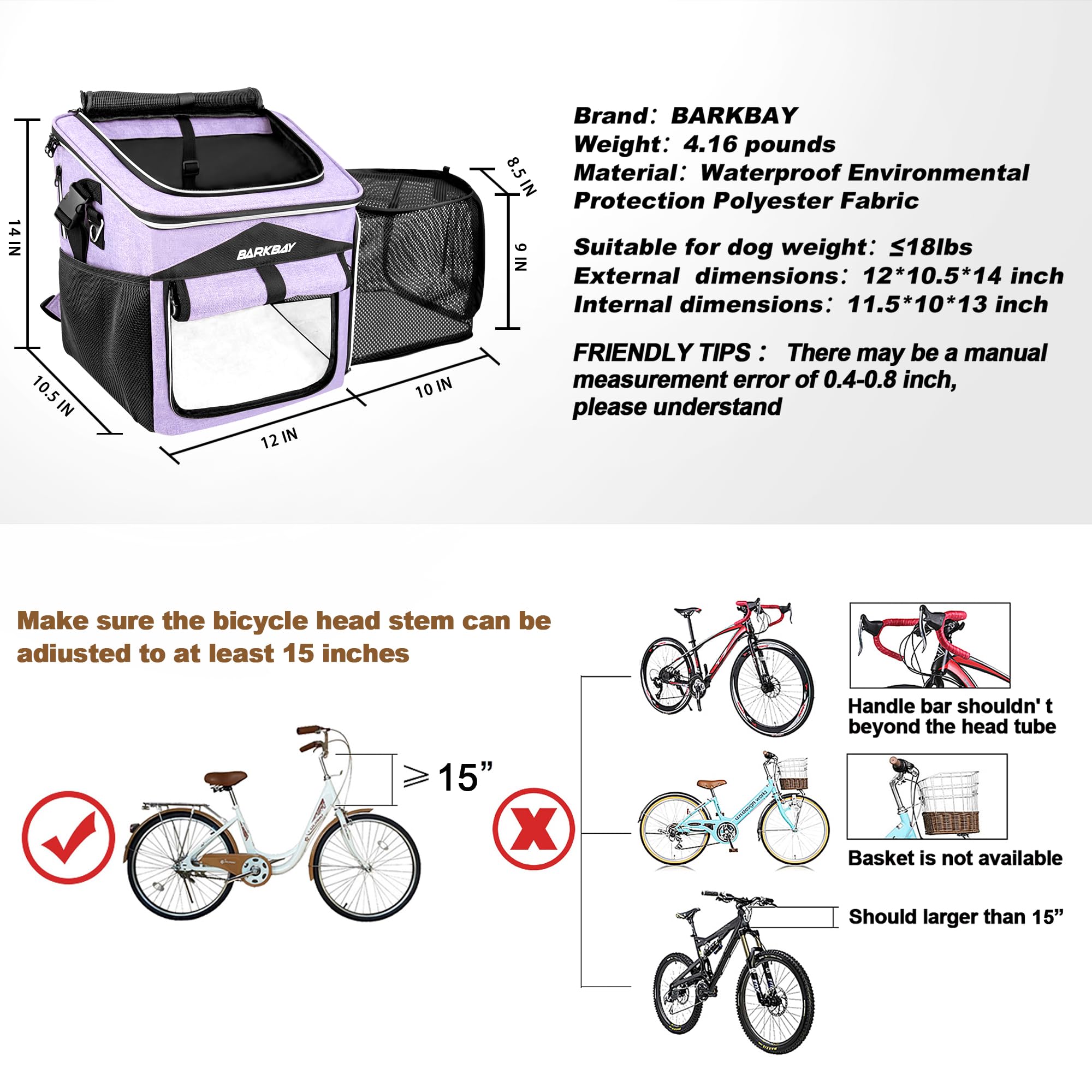 BARKBAY cesto-bici-perro-estructura-metalica, ofrece durabilidad durante viajes.