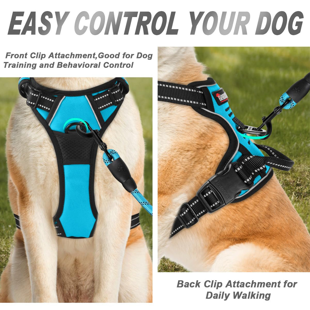 BARKBAY No Pull acolchado anti rozaduras azul, comodidad durante caminatas