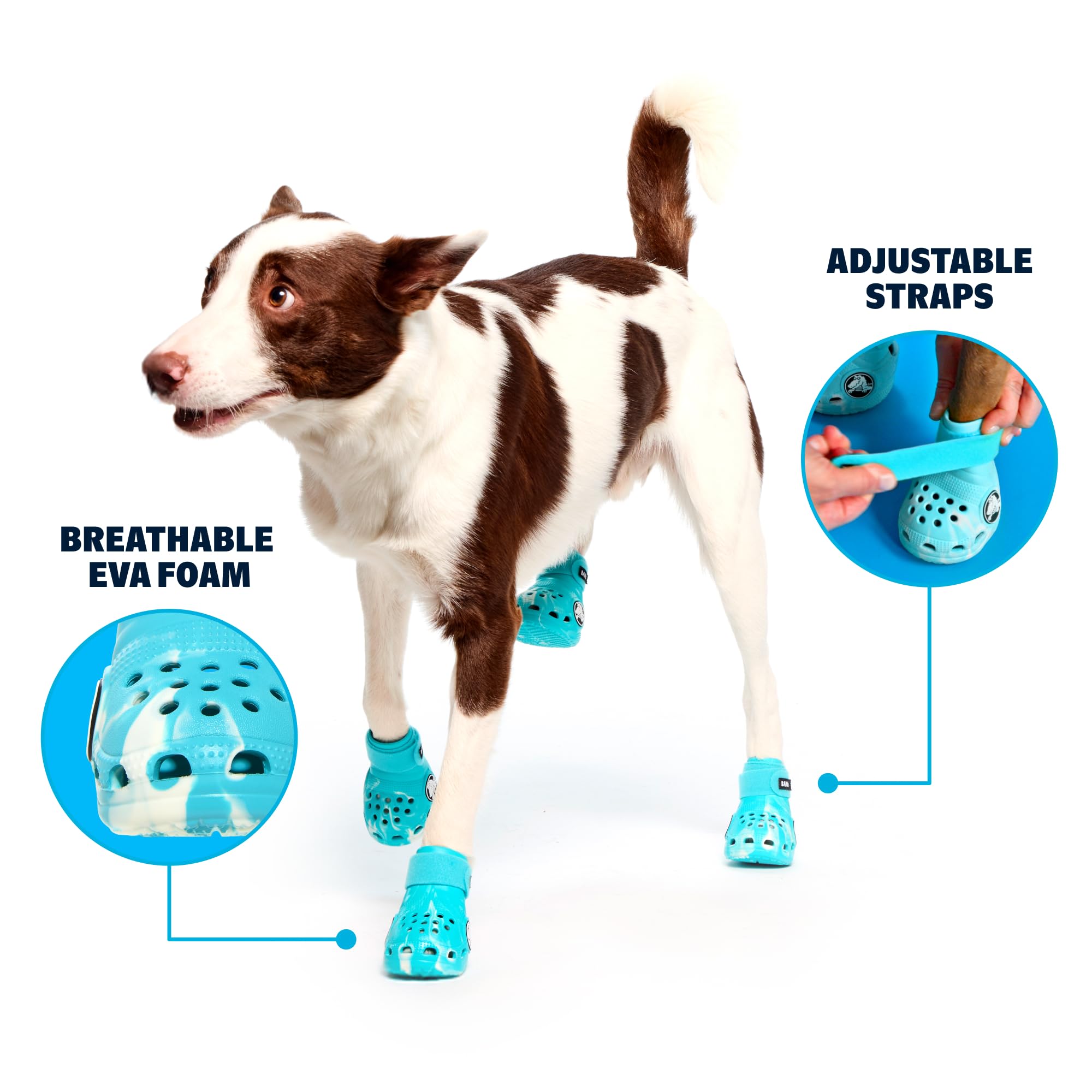 BarkBox Aqua Crocs: zapato con correa ajustable para ajuste cómodo.