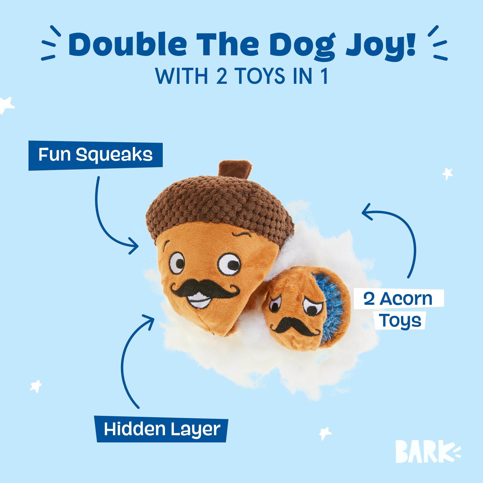 Barkbox Bola puntiaguda con sonajero interior, ofrece estimulación y juego prolongado.