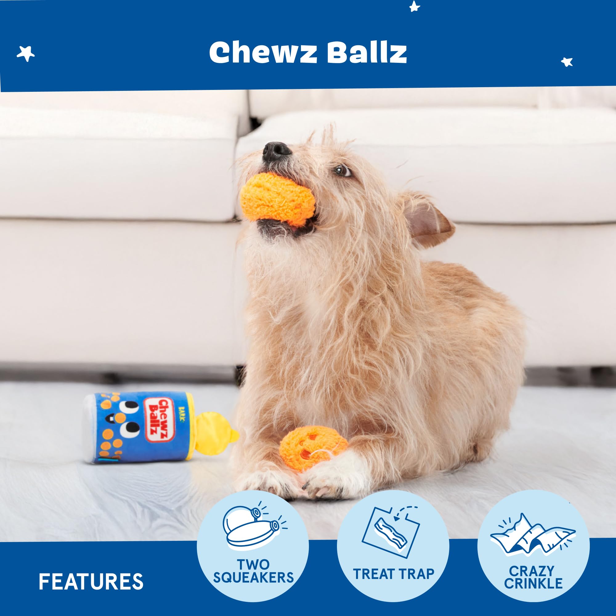 BarkBox Chewz Ballz: sonido crujiente para atención durante el juego.