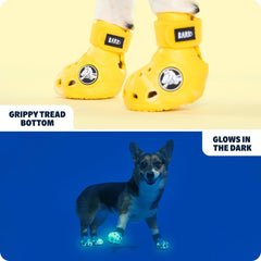 BarkBox Crocs amarillos con ventilación para patitas, confort en clima cálido