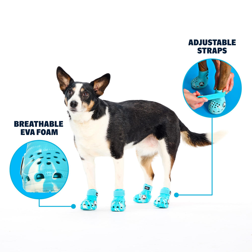 BarkBox Aqua Crocs para perros: correa ajustable para un ajuste cómodo.