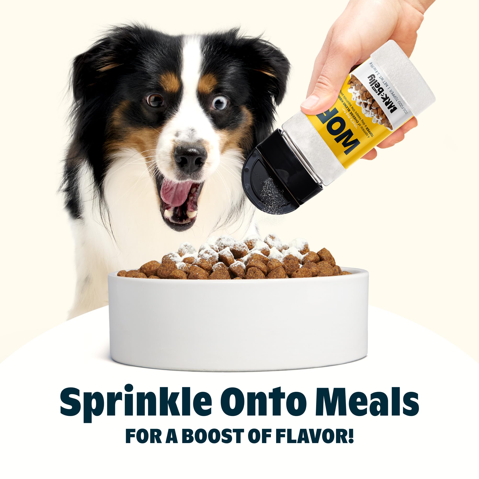 Topper de queso Barkbox para esparcir y añadir sabor cremoso al alimento diario.