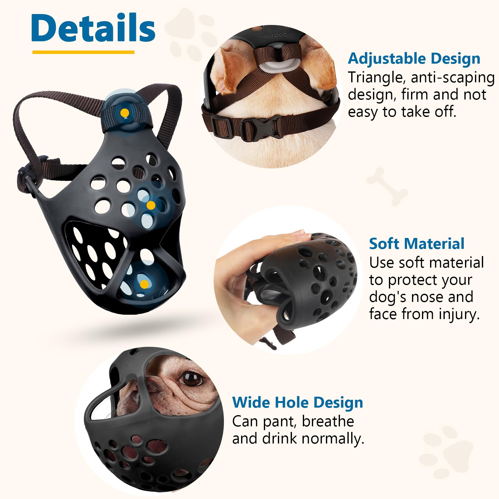 Bozal Barkless plano con limpieza fácil y material suave.