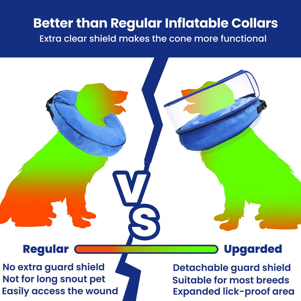 Barkless collar inflable con cierre de velcro ajustable para un ajuste seguro.