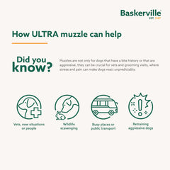 Baskerville Ultra Muzzle, diseño humano patentado, ofrece mayor comodidad.