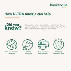 Baskerville Ultra Muzzle, detalle de diseño humano patentado, seguridad reforzada.