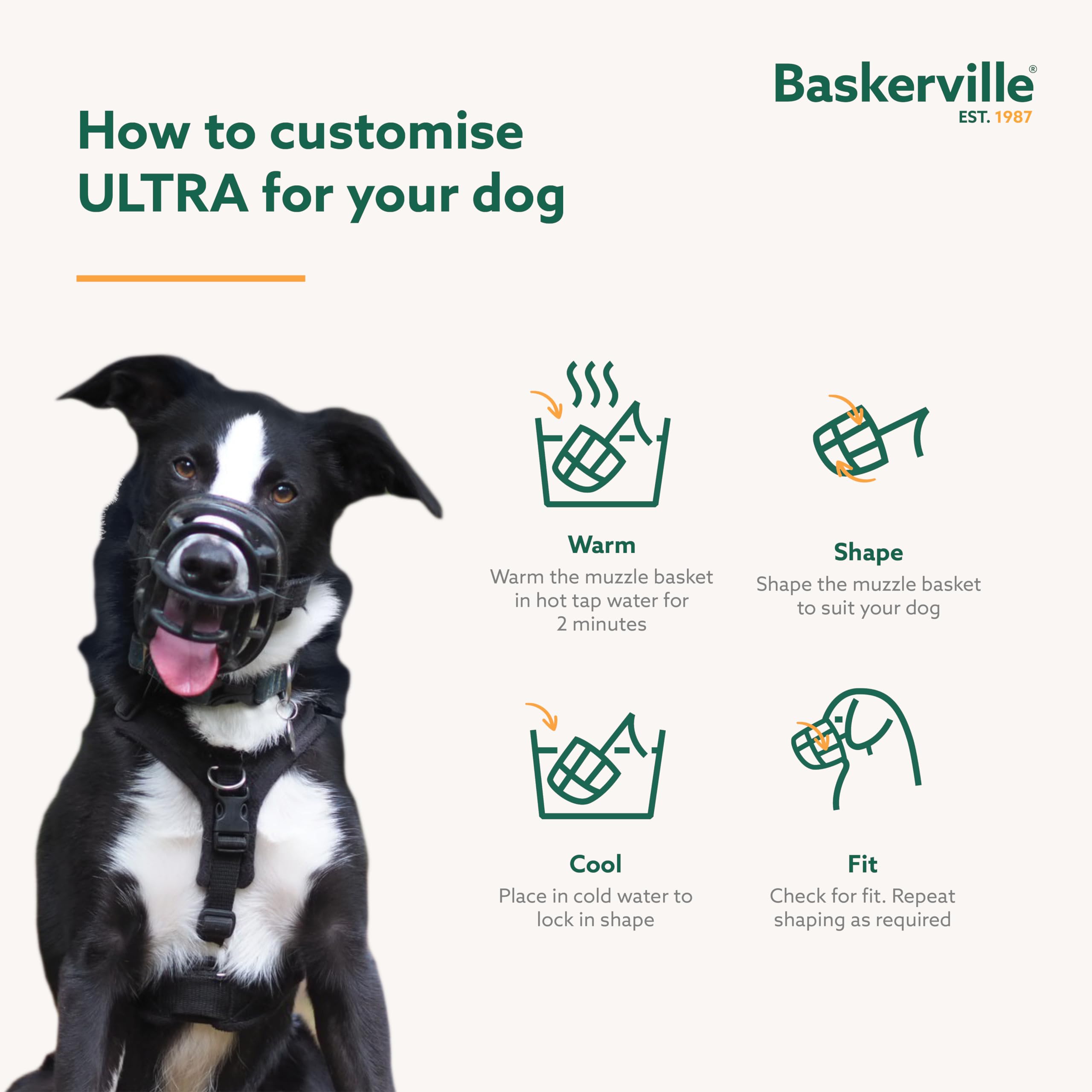 Baskerville Ultra Muzzle sin metal en la cara, correa acolchada.