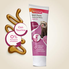 Beaphar Malt Paste para hurones, tubo rayado, textura atractiva para premiar.