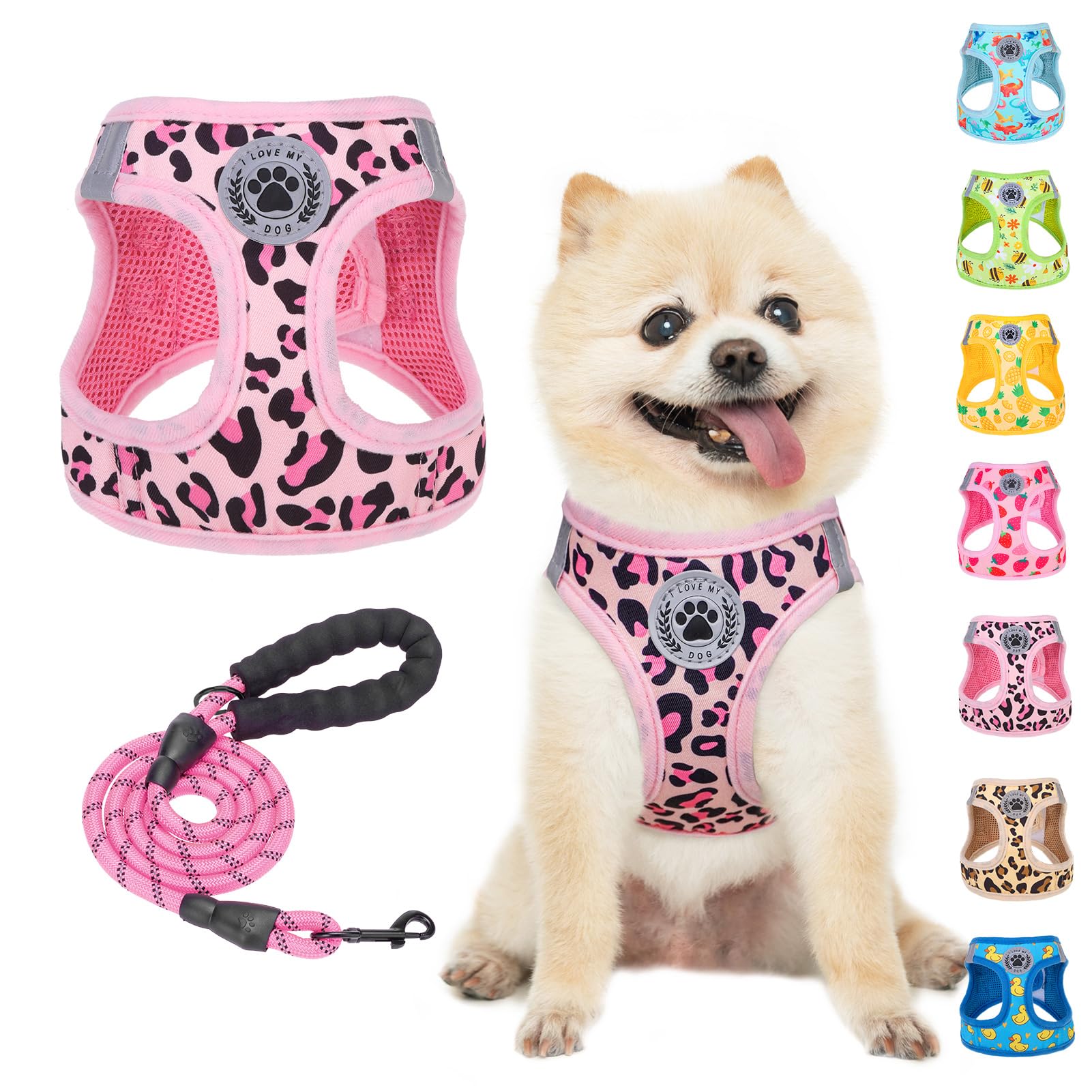 BEAUTYZOO arnés-perro leopard-rosa, ajuste cómodo para paseos diarios.