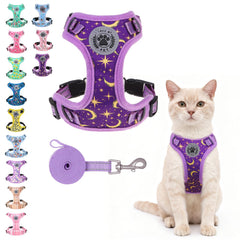 ARNÉS GATO BEAUTYZOO con chaleco estrella purpura para paseos seguros.