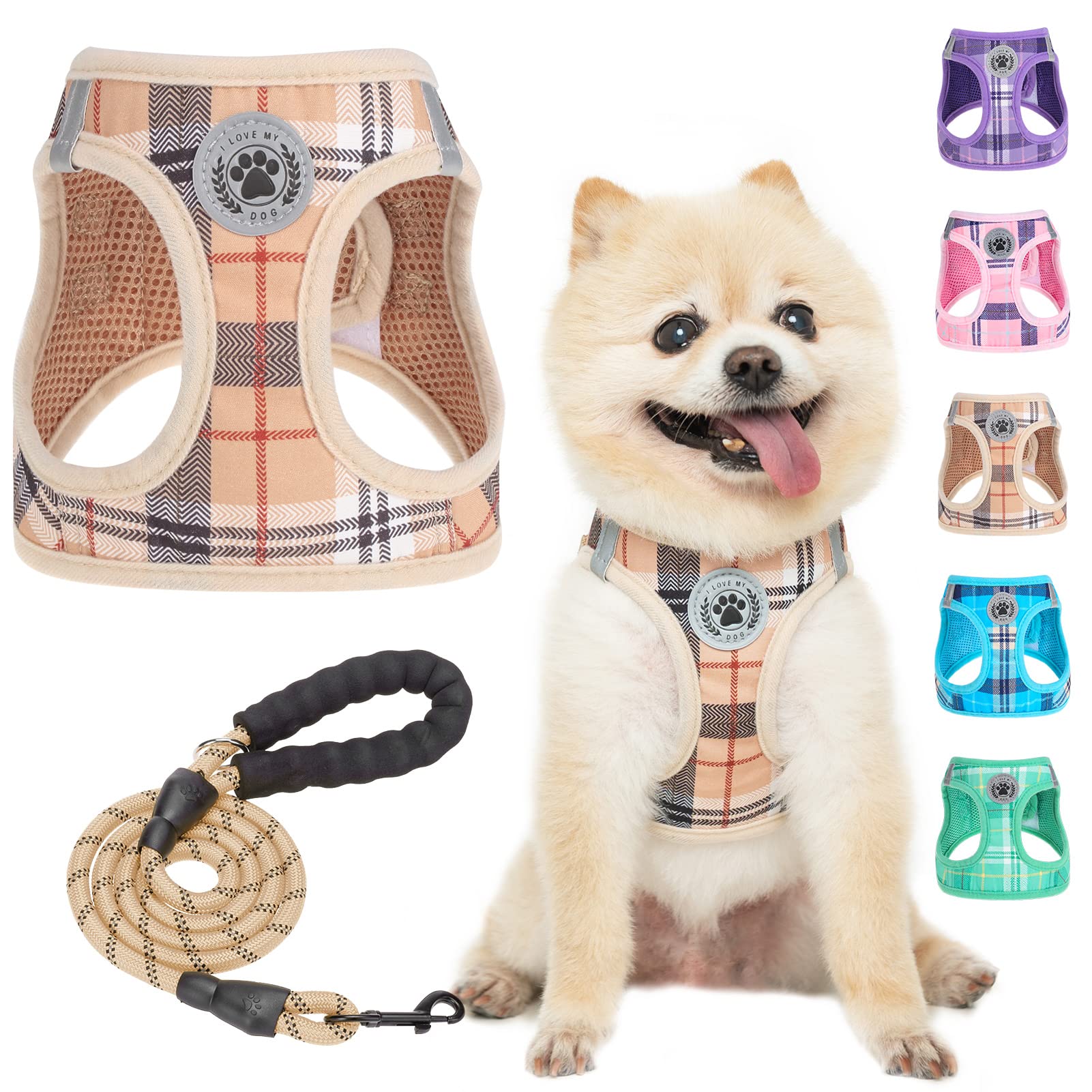 BEAUTYZOO arnés step-in con malla respirante y cuadros, ideal para perros pequeños.