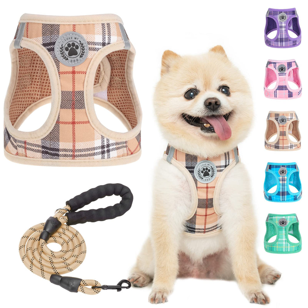 BEAUTYZOO arnés step-in con malla respirante y cuadros, ideal para perros pequeños.