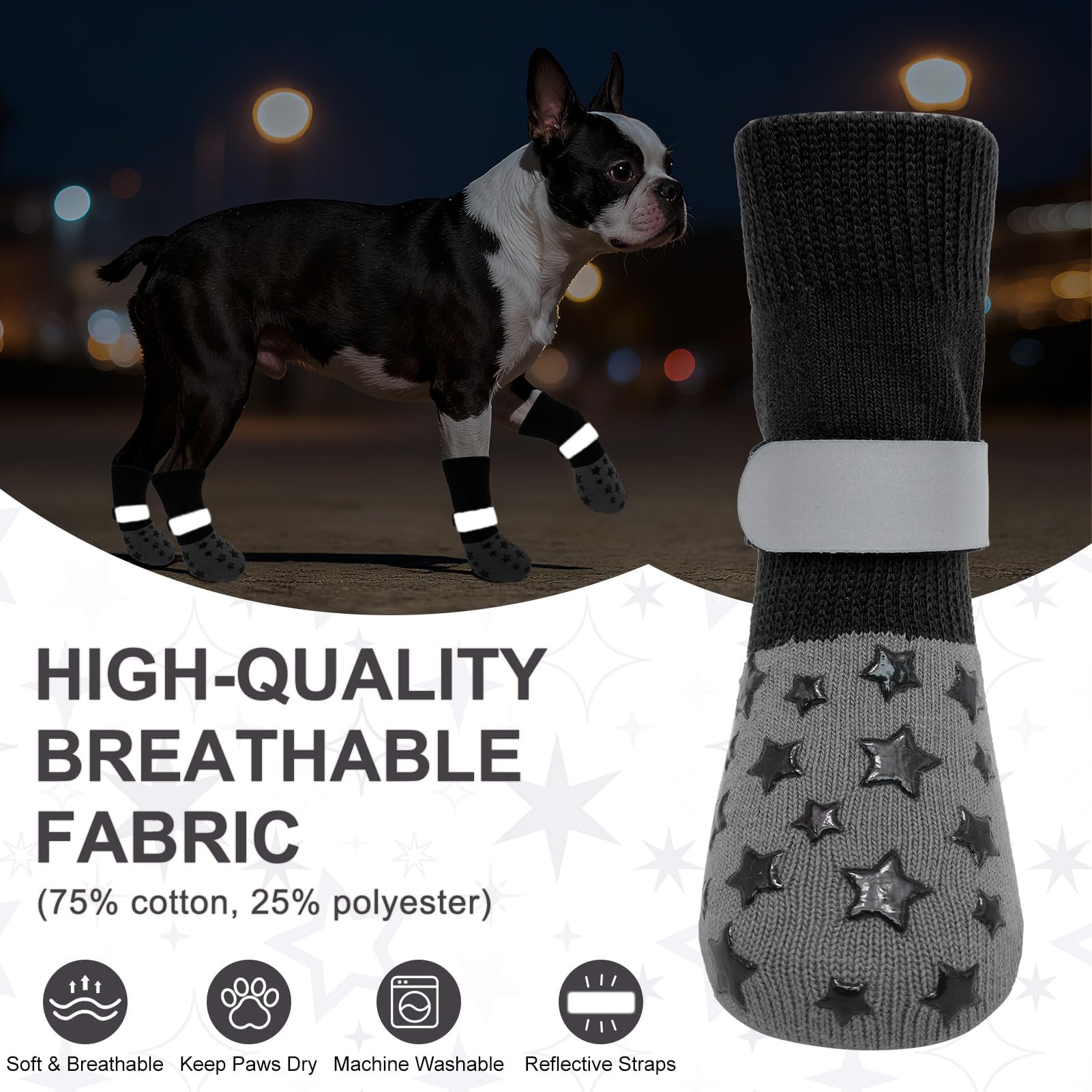 BeautyZoo calcetines antideslizantes para perros, ajuste reflectivo, seguridad en paseos nocturnos
