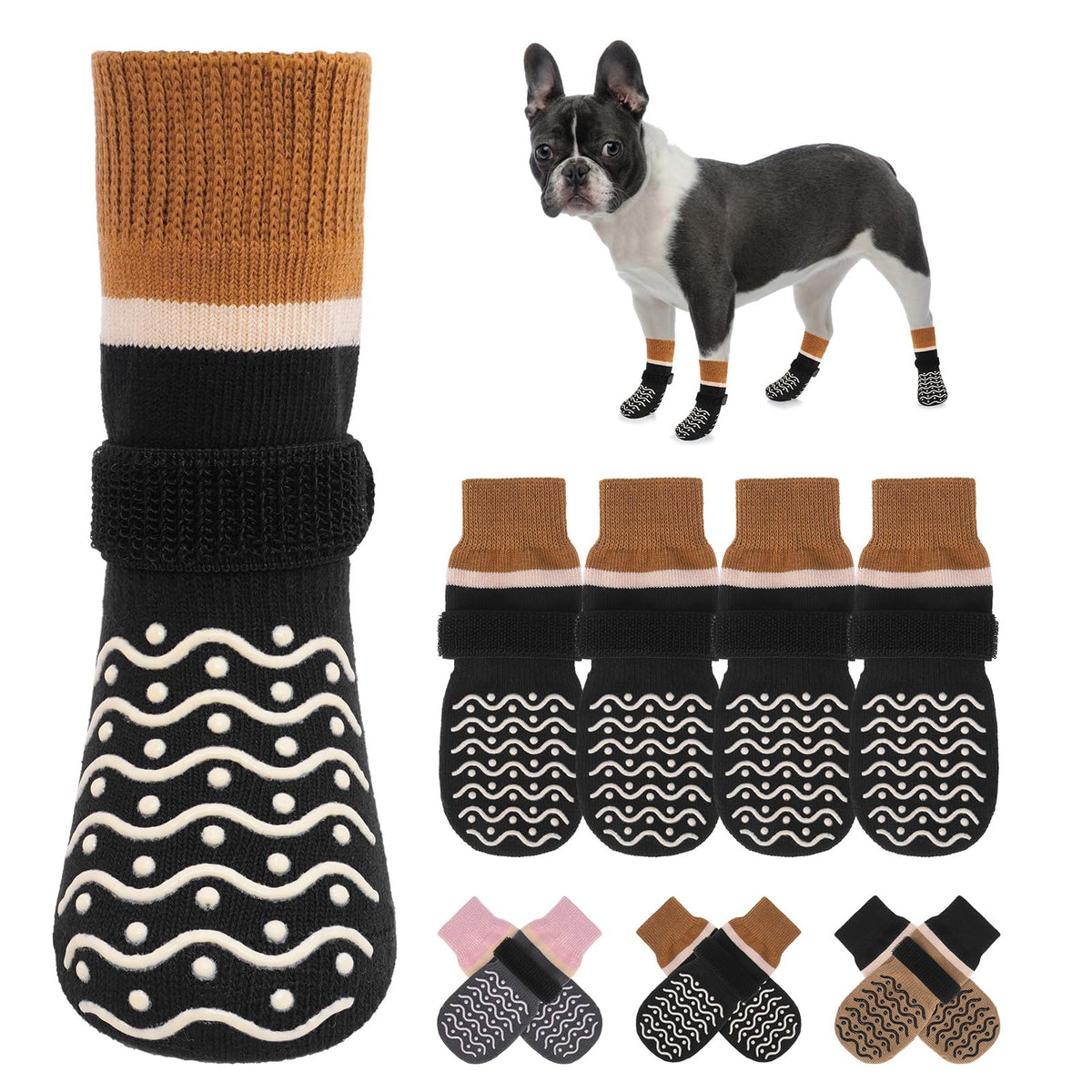 BEAUTYZOO calcetines para perros: juego de 4 pares con agarre antideslizante.
